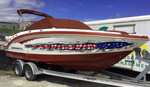 Load image into Gallery viewer, US Flag ripped metal car vinyl decal, US Pride speed boat vinyl graphic, Watercraft Wrap, American flag cigar boat wrap, Yacht 3D sticker