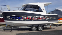 Load image into Gallery viewer, US Flag ripped metal car vinyl decal, US Pride speed boat vinyl graphic, Watercraft Wrap, American flag cigar boat wrap, Yacht 3D sticker