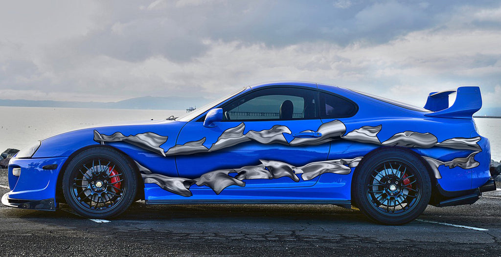Ripped Metal Full Color Car Vinyl Decal, 3D Ripped Metal Car Side Graphics, Ripped Metal Car Vinyl Side Sticker, Car Side Wrap
