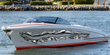Load image into Gallery viewer, Ripped Metal boat vinyl side wrap, 3D Ripped Metal boat vinyl sticker, Ripped Metal full color watercraft vinyl design, Metal boat decal