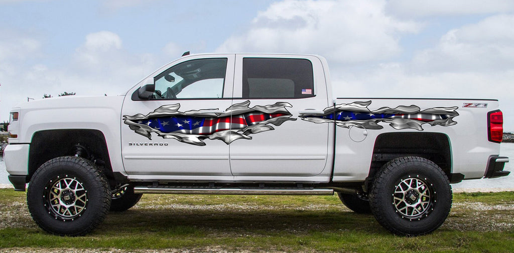 US Flag Ripped Metal car vinyl decal, American pride car vinyl wrap, Patriotic car decals, USA flag car vinyl graphics, big flag car sticker