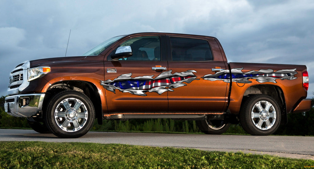 US Flag Ripped Metal car vinyl decal, American pride car vinyl wrap, Patriotic car decals, USA flag car vinyl graphics, big flag car sticker