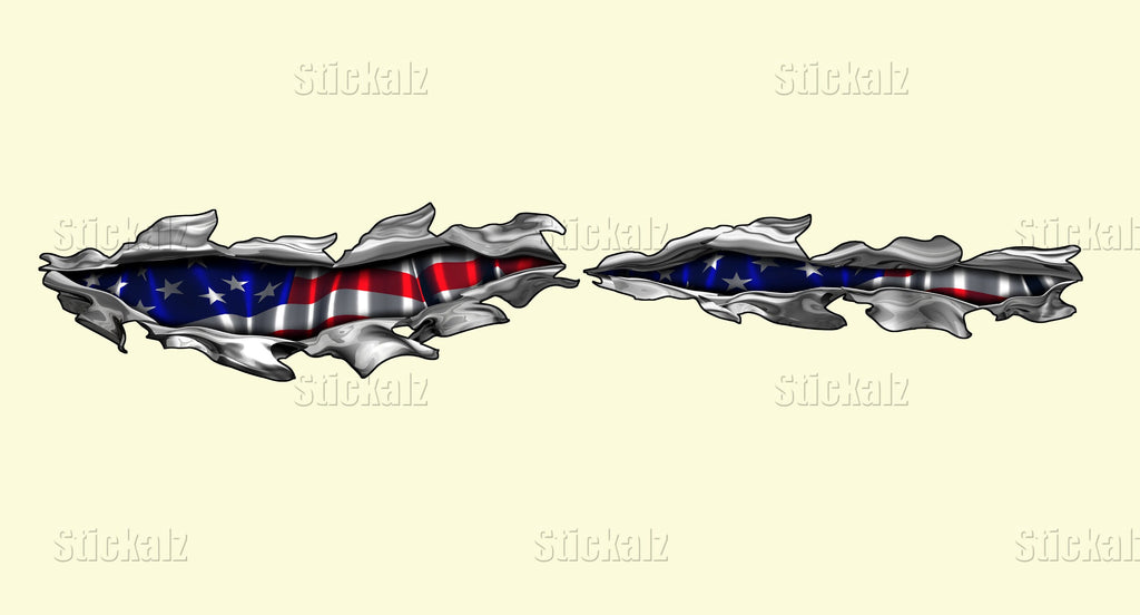USA flag dirt bike Ripped Metal decals, US flag Racing Stickers, Patriotic motorcycle side wrap, American flag dirt bike graphics