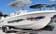 Load image into Gallery viewer, American Pride boat Decals-Yacht, US flag boat decal, American Flag cigar boat vinyl side wrap, Patriotic Ripped Metal boat vinyl sticker