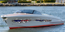 Load image into Gallery viewer, American Pride boat Decals-Yacht, US flag boat decal, American Flag cigar boat vinyl side wrap, Patriotic Ripped Metal boat vinyl sticker