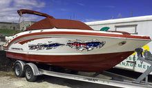 Load image into Gallery viewer, American Pride boat Decals-Yacht, US flag boat decal, American Flag cigar boat vinyl side wrap, Patriotic Ripped Metal boat vinyl sticker