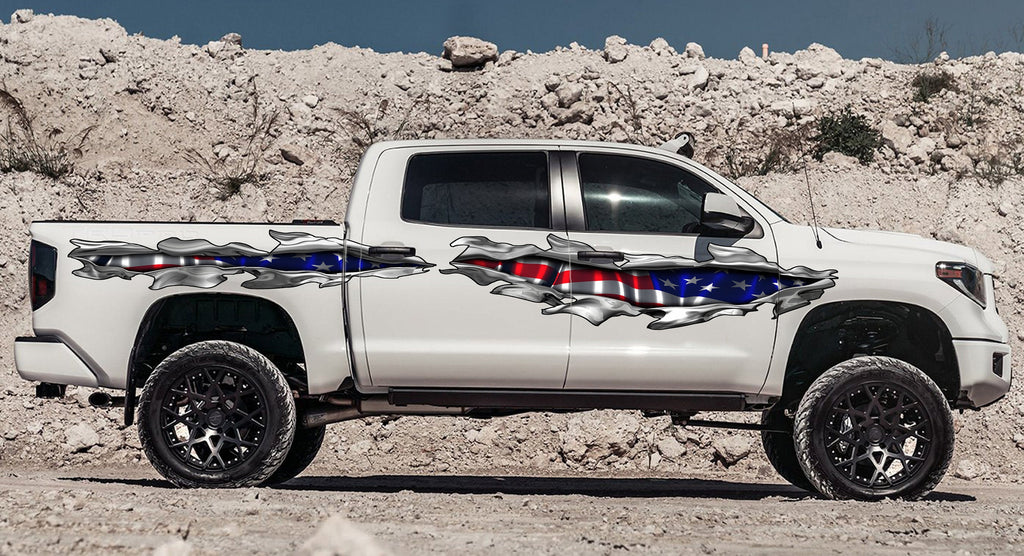 US Pride car vinyl decal, USA Flag Full Color car side graphics, 3D US Flag car side wrap, American pride Ripped Metal car vinyl design