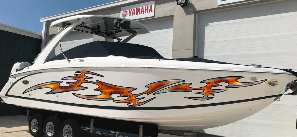 3D Tribal Boat Full Color Vinyl Sticker, Tribal Watercraft Vinyl Decal, Tribal Speed Boat Vinyl Graphics, Tribal Racing Stripes Boat Sticker