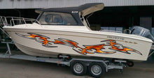 Load image into Gallery viewer, 3D Tribal Boat Full Color Vinyl Sticker, Tribal Watercraft Vinyl Decal, Tribal Speed Boat Vinyl Graphics, Tribal Racing Stripes Boat Sticker