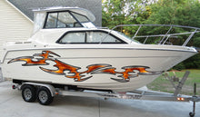 Load image into Gallery viewer, 3D Tribal Boat Full Color Vinyl Sticker, Tribal Watercraft Vinyl Decal, Tribal Speed Boat Vinyl Graphics, Tribal Racing Stripes Boat Sticker