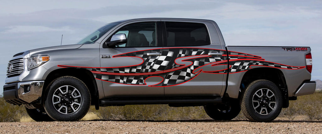 3D Checkered Flag Truck Graphics, Checkered Flag Truck Side Full Color Vinyl Sticker, Racing Flag Truck Vinyl, Checkered Flag Car Sticker