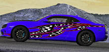 Load image into Gallery viewer, Checkered Flag Car Wrap, Checkered Flag Car Decal, Checkered Car Sticker, Checkered Car Graphics, Checkered Flag Racing Stripes Vinyl Decal