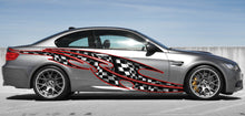 Load image into Gallery viewer, Checkered Flag Car Wrap, Checkered Flag Car Decal, Checkered Car Sticker, Checkered Car Graphics, Checkered Flag Racing Stripes Vinyl Decal
