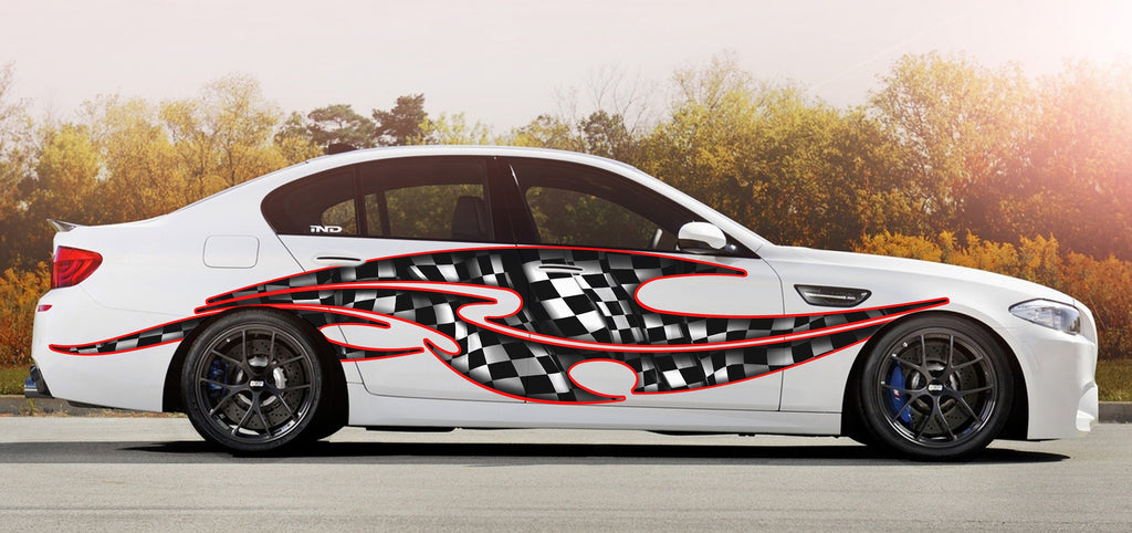3D Checkered Flag Racing Stripes Vinyl Decal, Checkered Car Sticker, Checkered Car Graphics,Checkered Flag Car Wrap, Checkered Flag Car Wrap