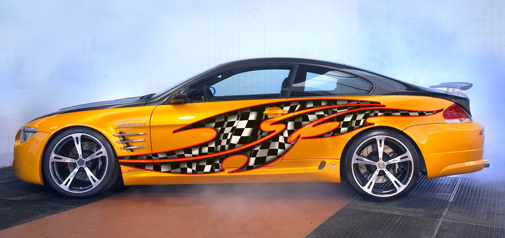 3D Checkered Flag Racing Stripes Vinyl Decal, Checkered Car Sticker, Checkered Car Graphics,Checkered Flag Car Wrap, Checkered Flag Car Wrap