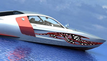 Load image into Gallery viewer, Racing Flag Boat Sticker, Checkered Flag Boat Full Color Vinyl Decal, Watercraft Vinyl, Speed Boat Graphics Decal, Racing Flag Boat Wrap