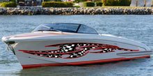 Load image into Gallery viewer, Racing Flag Boat Sticker, Checkered Flag Boat Full Color Vinyl Decal, Watercraft Vinyl, Speed Boat Graphics Decal, Racing Flag Boat Wrap