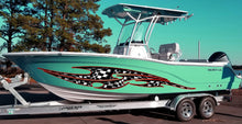 Load image into Gallery viewer, Racing Flag Boat Sticker, Checkered Flag Boat Full Color Vinyl Decal, Watercraft Vinyl, Speed Boat Graphics Decal, Racing Flag Boat Wrap