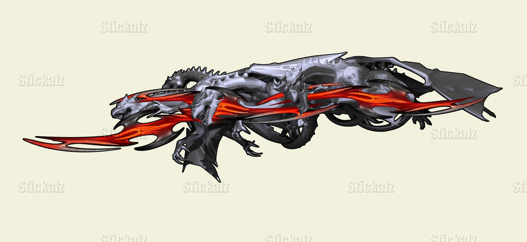 3D Dragons Boat Graphics, Lizard Full Color Speed Boat Vinyl Design, Dragon Cigar Boat Wrap, Lizard Yacht Vinyl Sticker