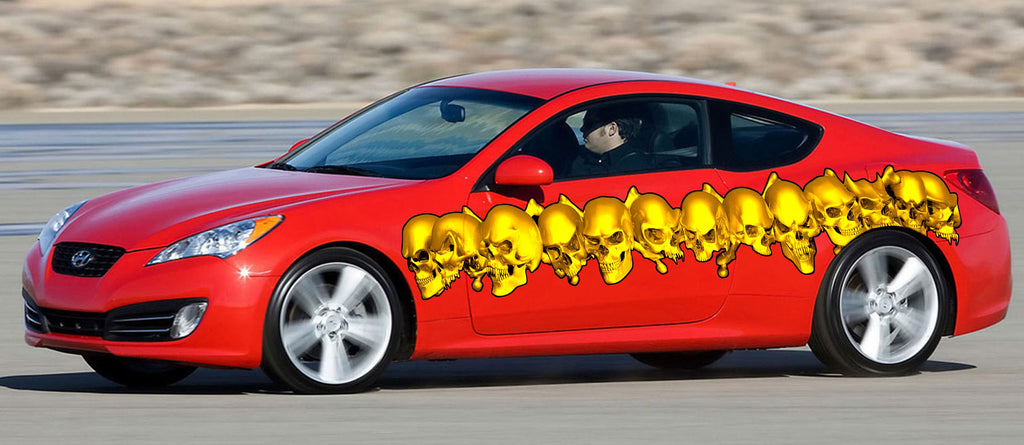Tribal skulls street racing graphics, 3D Skull car vinyl decal, Skulls car vinyl sticker, Car wrap sculls vinyl graphics, Car wrap design