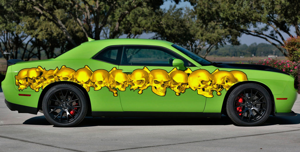 Tribal skulls street racing graphics, 3D Skull car vinyl decal, Skulls car vinyl sticker, Car wrap sculls vinyl graphics, Car wrap design
