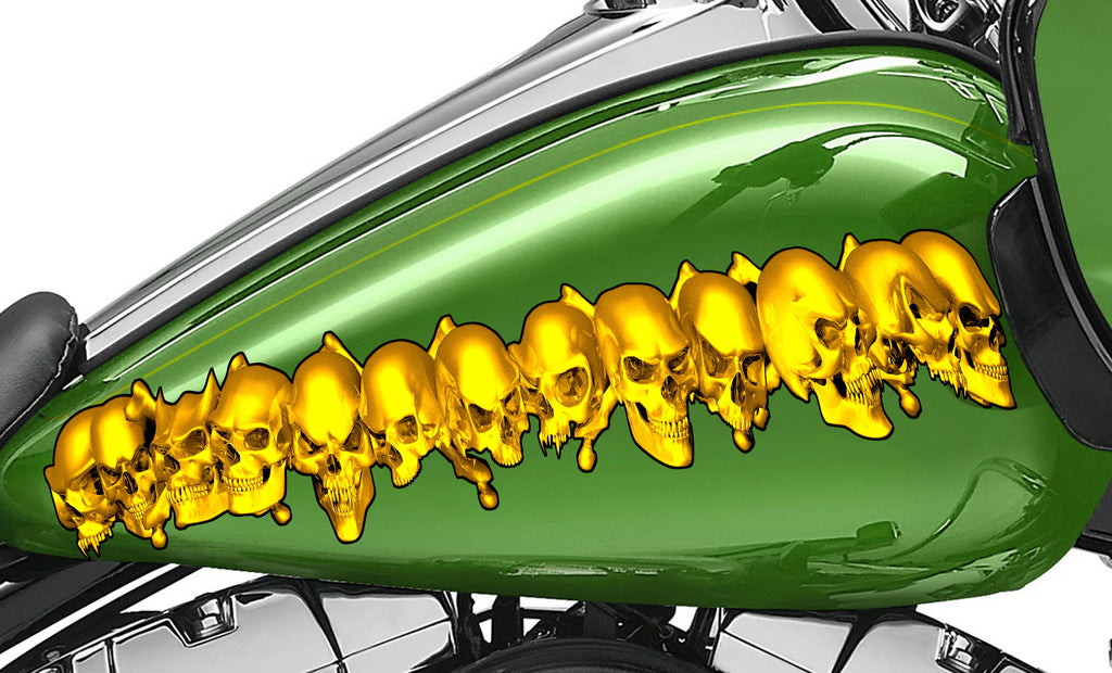3D Skulls Motorcycle Stickers, Chopper Wrap Design, Skulls Bike Vinyl Decal, Full Color Crotch Rocket Graphics, Skulls Bike Sticker