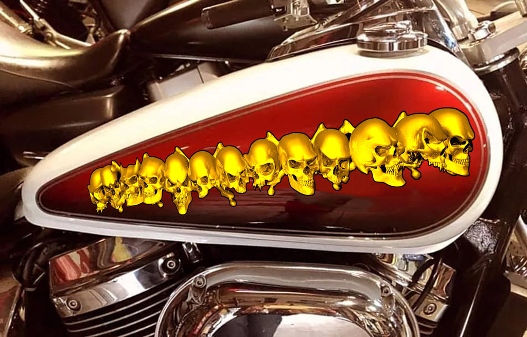 3D Skulls Motorcycle Stickers, Chopper Wrap Design, Skulls Bike Vinyl Decal, Full Color Crotch Rocket Graphics, Skulls Bike Sticker