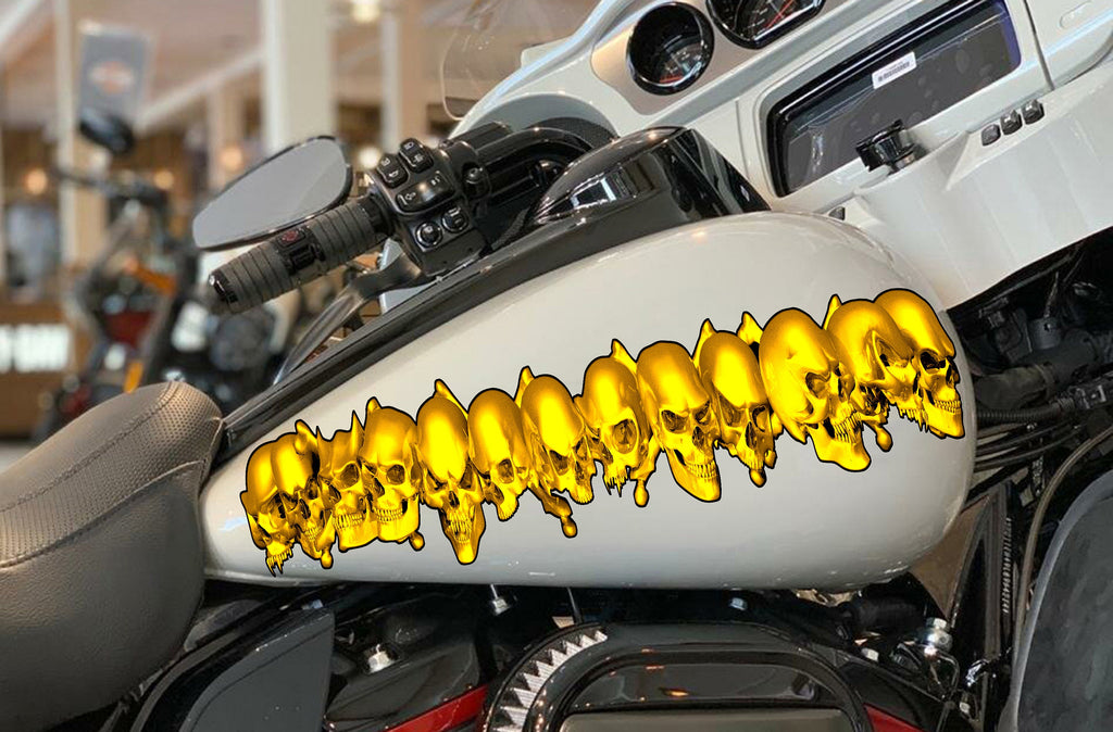 Flame Skull Car Decal, Skulls Crotch Rocket Wrap, 3D Skulls Chopper Graphics, Tribal Flames Skulls Motorcycle Sticker