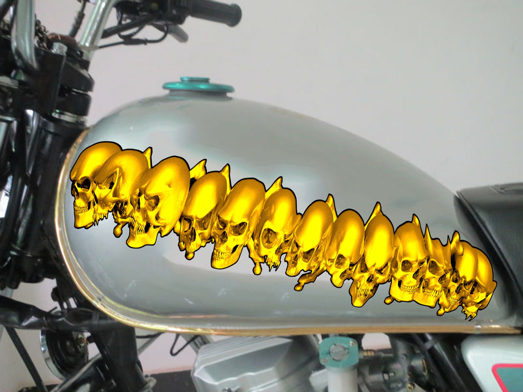 Flame Skull Car Decal, Skulls Crotch Rocket Wrap, 3D Skulls Chopper Graphics, Tribal Flames Skulls Motorcycle Sticker