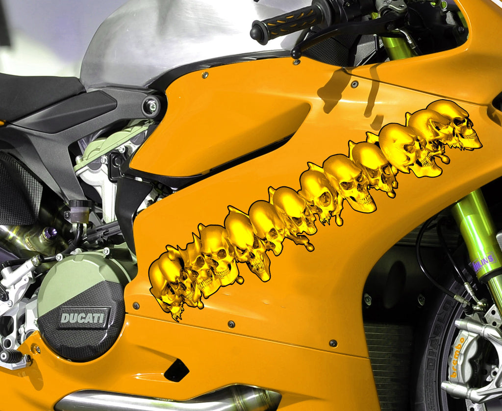 Flame Skull Car Decal, Skulls Crotch Rocket Wrap, 3D Skulls Chopper Graphics, Tribal Flames Skulls Motorcycle Sticker