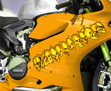 Load image into Gallery viewer, Flame Skull Car Decal, Skulls Crotch Rocket Wrap, 3D Skulls Chopper Graphics, Tribal Flames Skulls Motorcycle Sticker