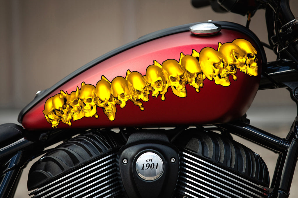 Flame Skull Car Decal, Skulls Crotch Rocket Wrap, 3D Skulls Chopper Graphics, Tribal Flames Skulls Motorcycle Sticker