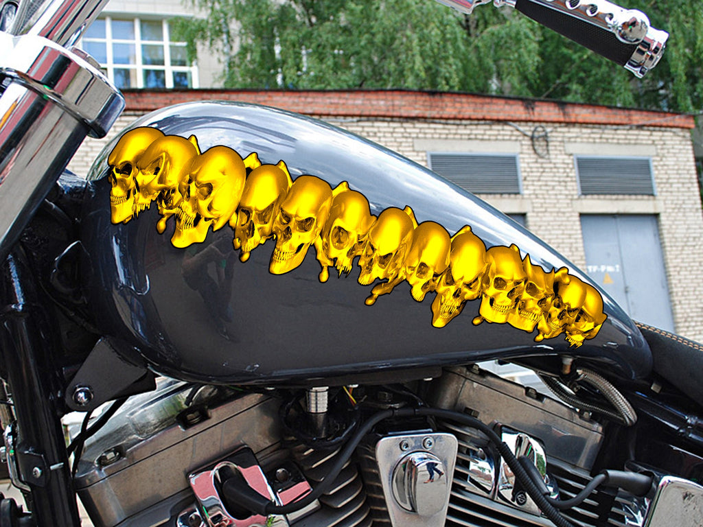 Flame Skull Car Decal, Skulls Crotch Rocket Wrap, 3D Skulls Chopper Graphics, Tribal Flames Skulls Motorcycle Sticker
