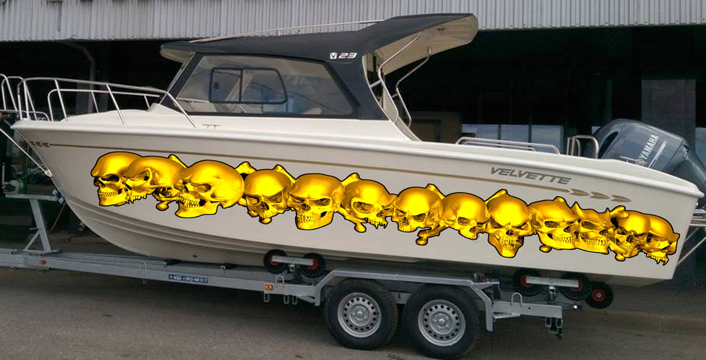 3D Skulls Yacht Vinyl Wrap, Skull Boat Decals, Watercraft Vinyl Graphics, Tribal Yacht Vinyl, Ranger Boat Decals