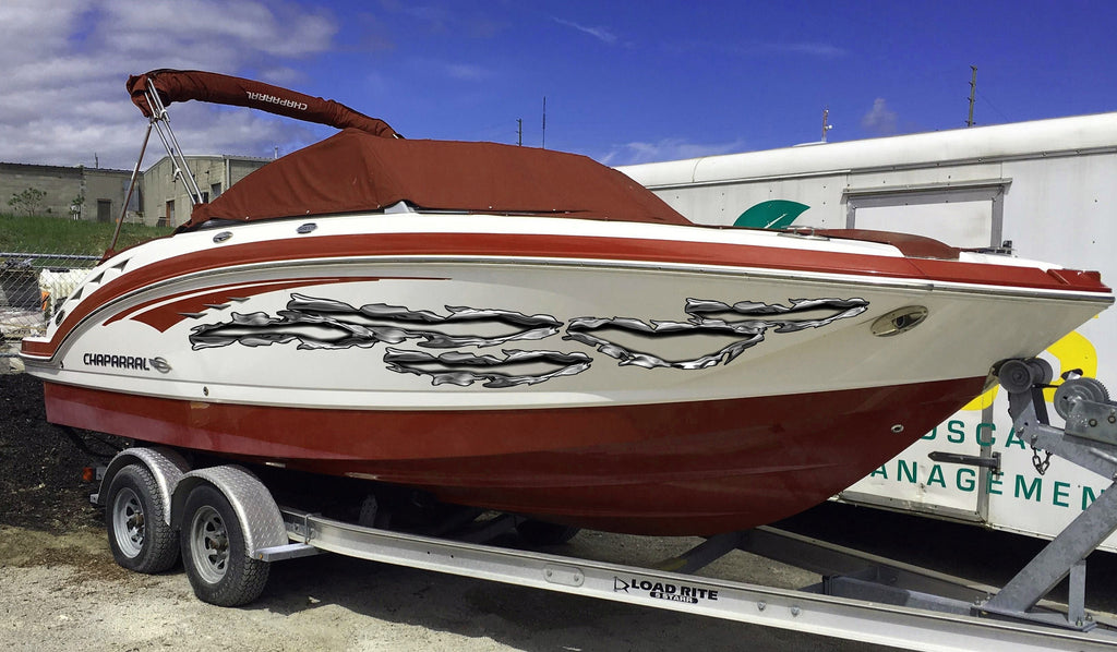 Ripped Metal Boat Vinyl Sticker, Ripped Metal Yacht Graphics, Ripped Metal Full Color Boat Vinyl Design, Ripped Metal Boat Wrap