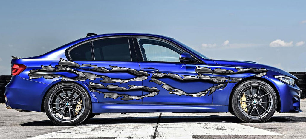 3D Ripped Metal Car Wrap, Ripped Metal Car Graphics, Ripped Metal Full Color Car Vinyl Decal, Car Side Wrap, Ripped Metal Car Side Sticker