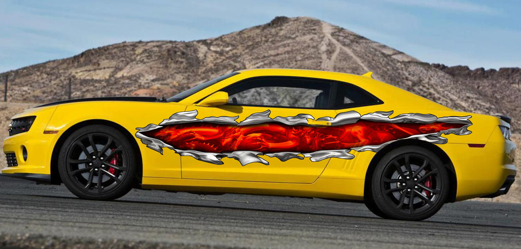 Dragons Ripped Metal Car Wrap, Dragons Car Vinyl Decal, Lizard Car Vinyl Sticker, Full Color Car Side Graphics, Lizard Car Side Design