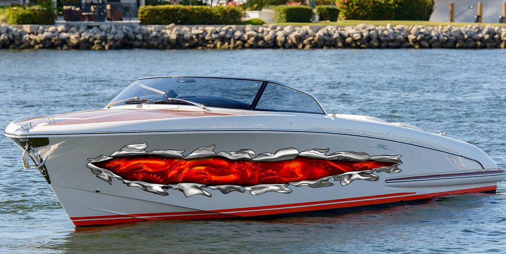 3D Dragons Ripped Metal Full Color Yacht Vinyl Decal, Lizard Speed Boat Vinyl Design, Dragon Cigar Boat Wrap, Lizard Yacht Vinyl Sticker
