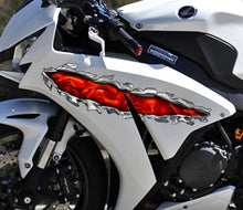 Load image into Gallery viewer, Red Dragon Motorcycle Stickers, Dirt Bike Wrap, Flames Dragons Ripped Metal Full Color Bike Stickers, Racing Decals, Dragons Bike Design