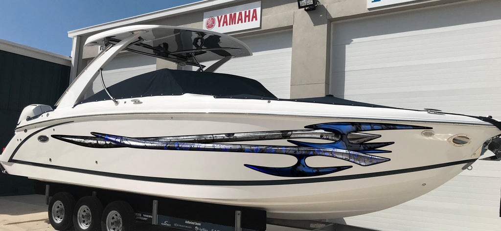 Racing Stripes Boat Graphics, Full Color Boat Graphics, Tribal Cigar Boat Wrap, Tribal Yacht Vinyl Decal, Watercraft Sticker, Boat Design