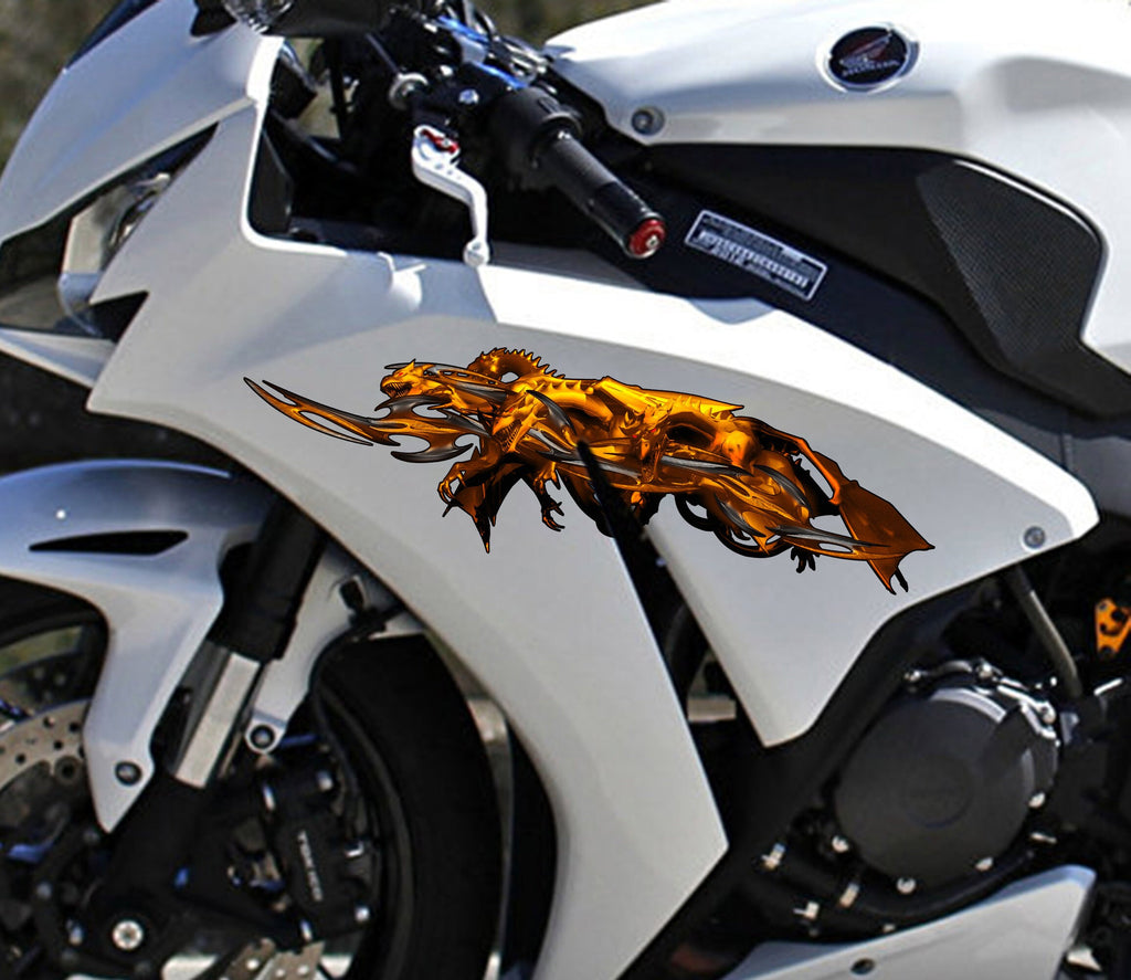 Golden Dragons Crotch Rocket Decal, Golden Dragon Full Color Bike Graphics, Dragon Chopper Vinyl, Dragons Bike Wrap, Motorcycle Sticker