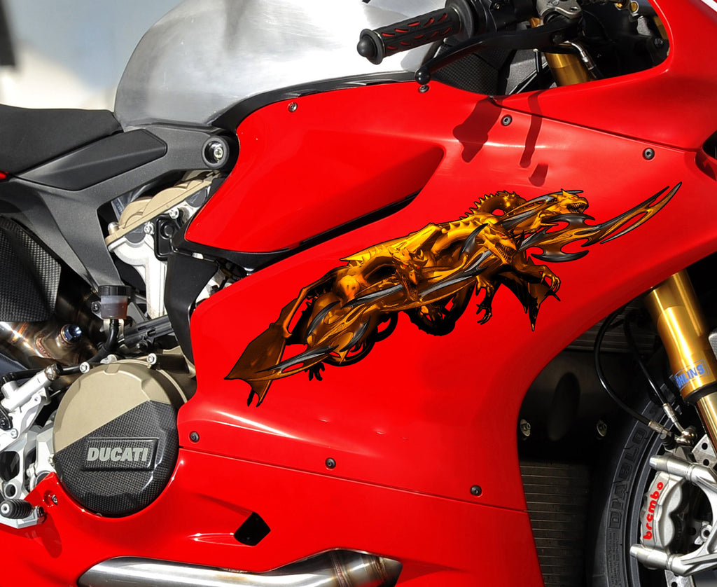 Golden Dragons Crotch Rocket Decal, Golden Dragon Full Color Bike Graphics, Dragon Chopper Vinyl, Dragons Bike Wrap, Motorcycle Sticker