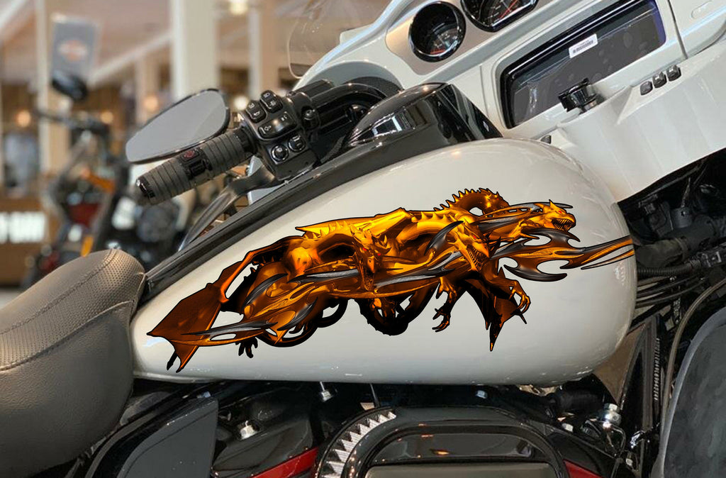 Golden Dragons Crotch Rocket Decal, Golden Dragon Full Color Bike Graphics, Dragon Chopper Vinyl, Dragons Bike Wrap, Motorcycle Sticker