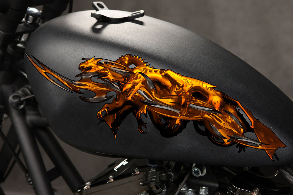 Golden Dragons Crotch Rocket Decal, Golden Dragon Full Color Bike Graphics, Dragon Chopper Vinyl, Dragons Bike Wrap, Motorcycle Sticker