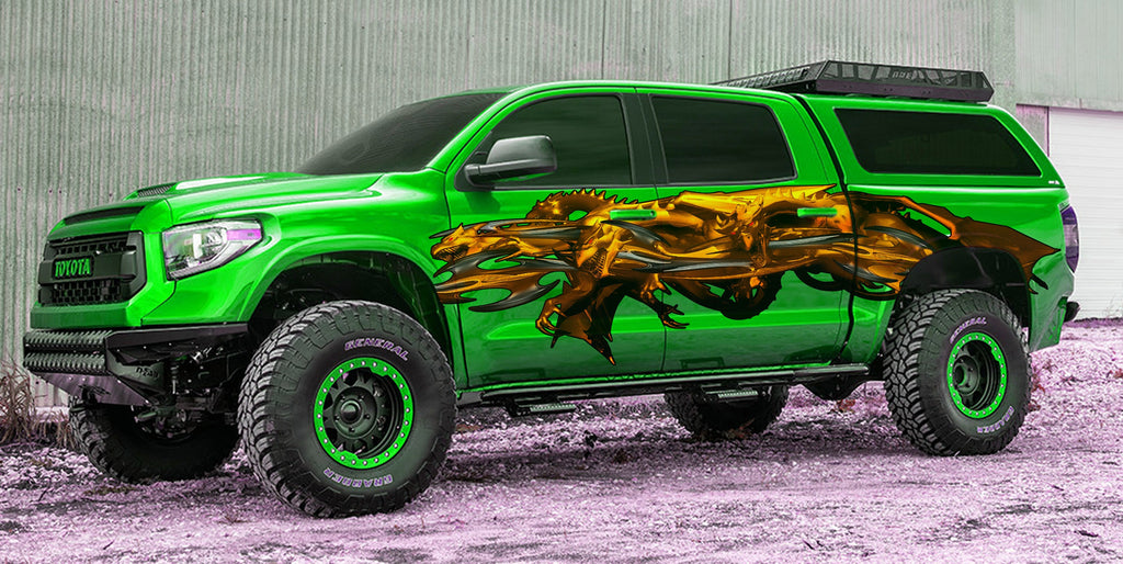 Golden Dragon Car Side Graphics, Tribal Dragon Car Vinyl, Tribal Dragon Truck Decal, Golden Dragon Truck Sticker, Tribal Dragon Full Color