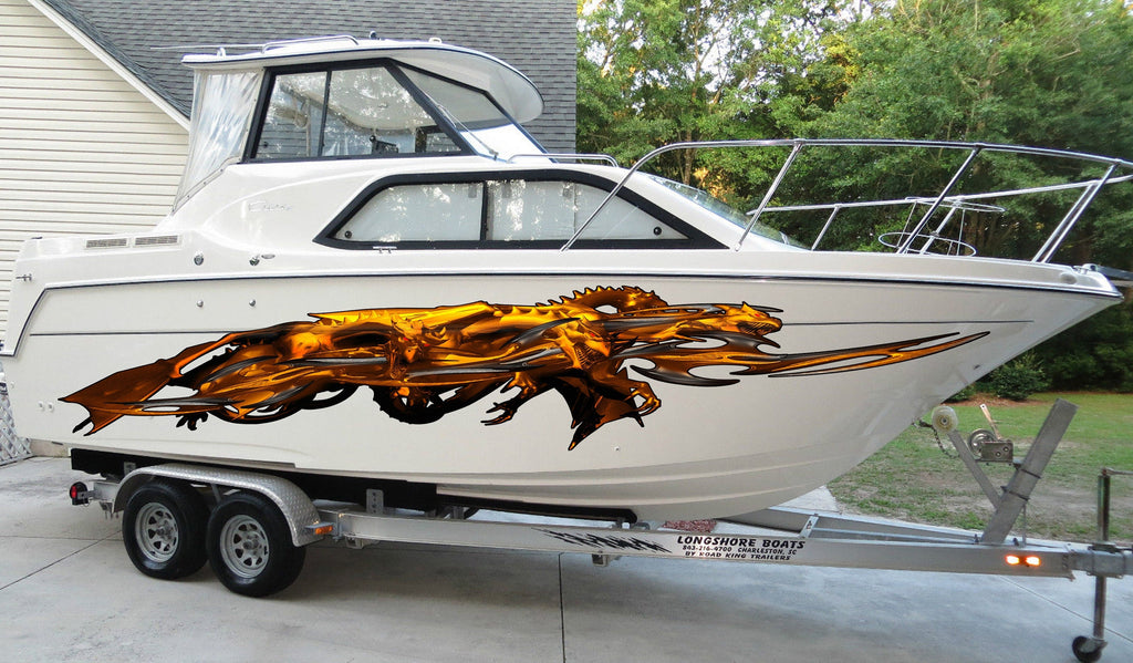 Golden Dragons Yacht Decals, Golden Dragons Boat Vinyl Wrap, Dragon Watercraft stickers, 3D Dragon Boat Vinyl Graphics, Dragon Jet ski Decal