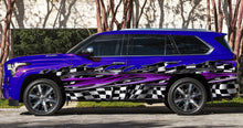 Load image into Gallery viewer, Racing Flag Car Vinyl Sticker, Checkered flag Jeep Side Graphics, Tribal Racing Ripped Metal Car Wrap, Flag Car Design