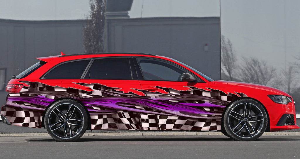 3D Racing flag Car Wrap, Flag Car vinyl, Full color tribal Checkered flag car decal, Car side graphics, sticker, car décor