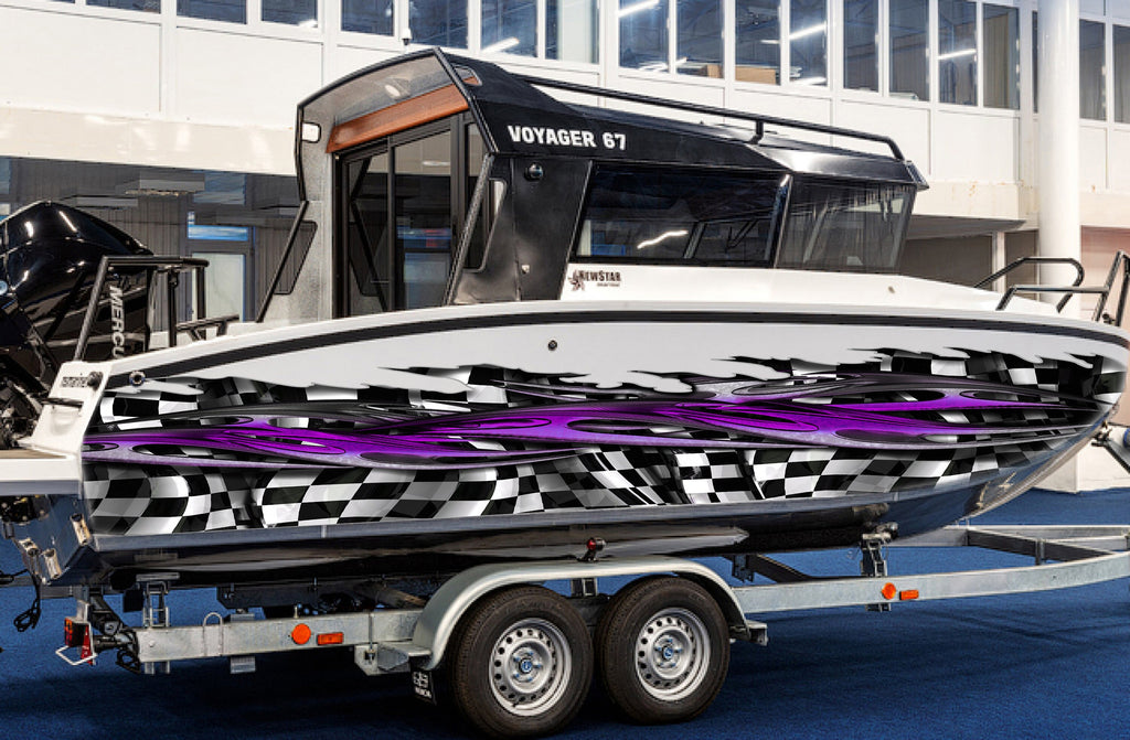 Checkered flag Ripped Metal Car Vinyl Decal, Racing flag Boat Wrap, Tribal Flames Decals, Racing flag street racing graphic