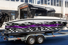 Load image into Gallery viewer, Checkered flag Ripped Metal Car Vinyl Decal, Racing flag Boat Wrap, Tribal Flames Decals, Racing flag street racing graphic